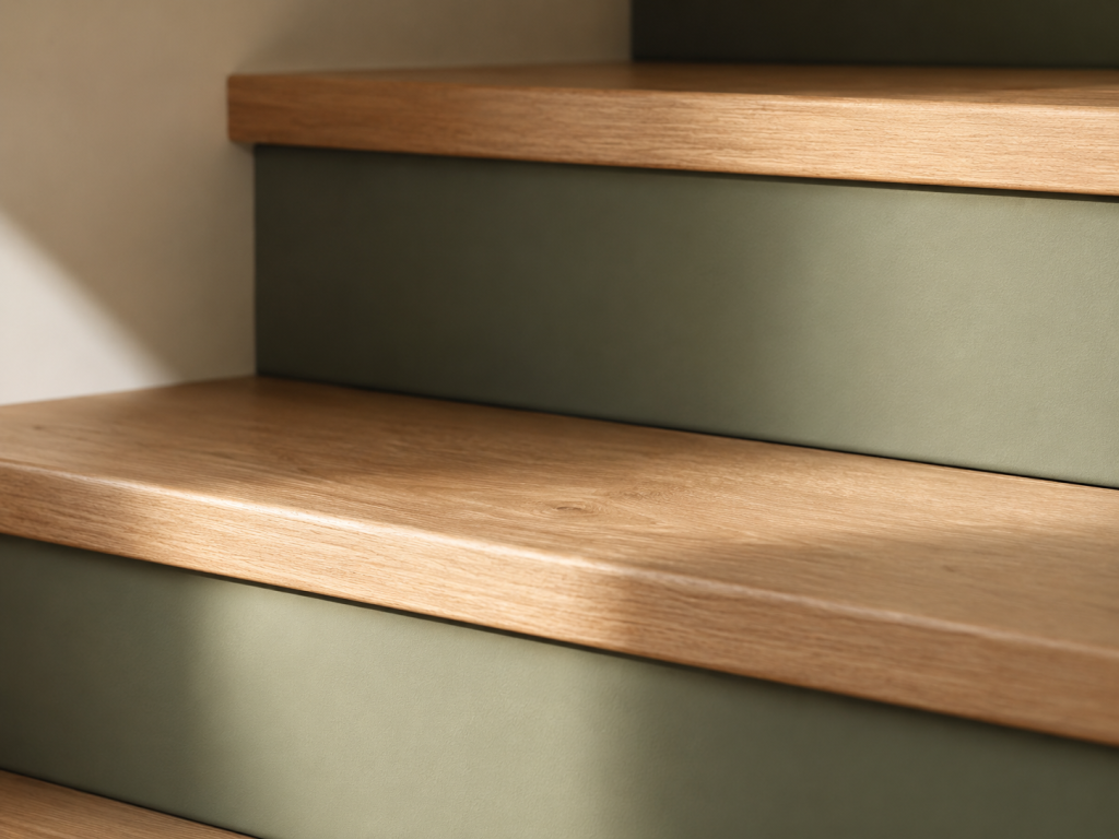 Escalier vert sauge et bois