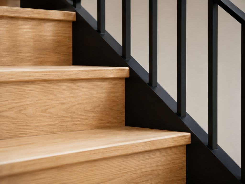 Zoom sur la rampe et le garde corps d'un escalier