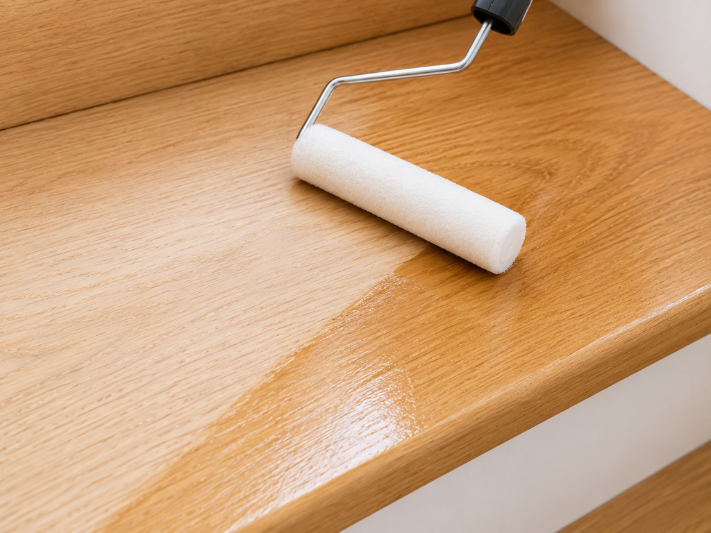 Application de vitrificateur sur un escalier