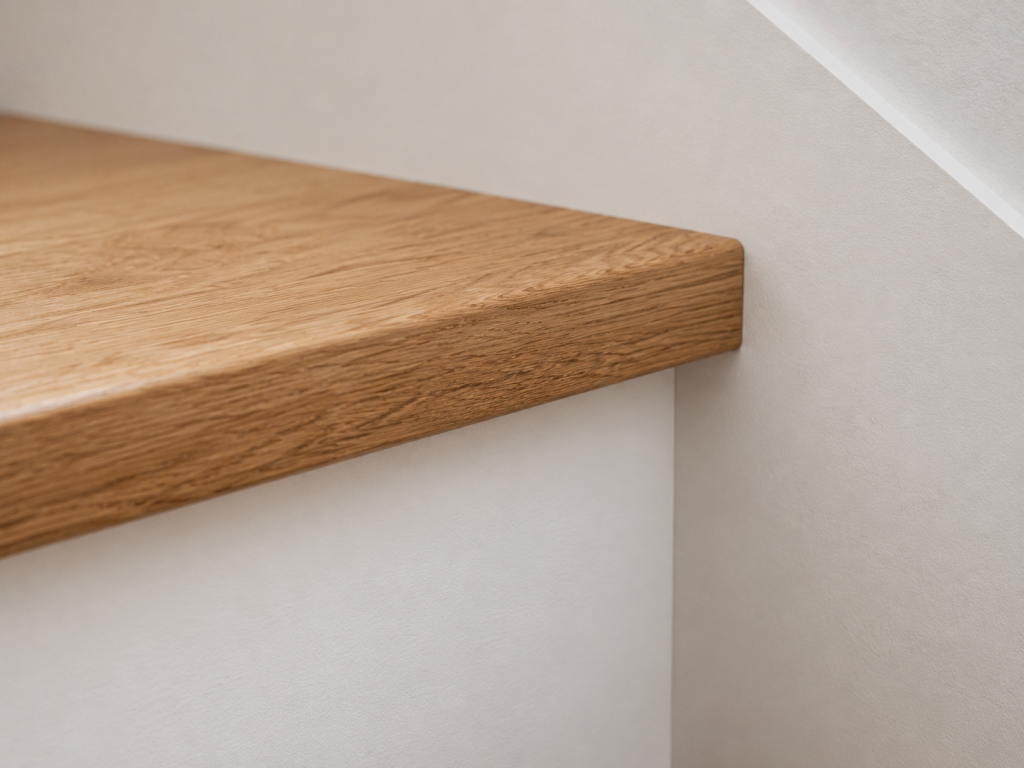 Détails d'un escalier bois et blanc
