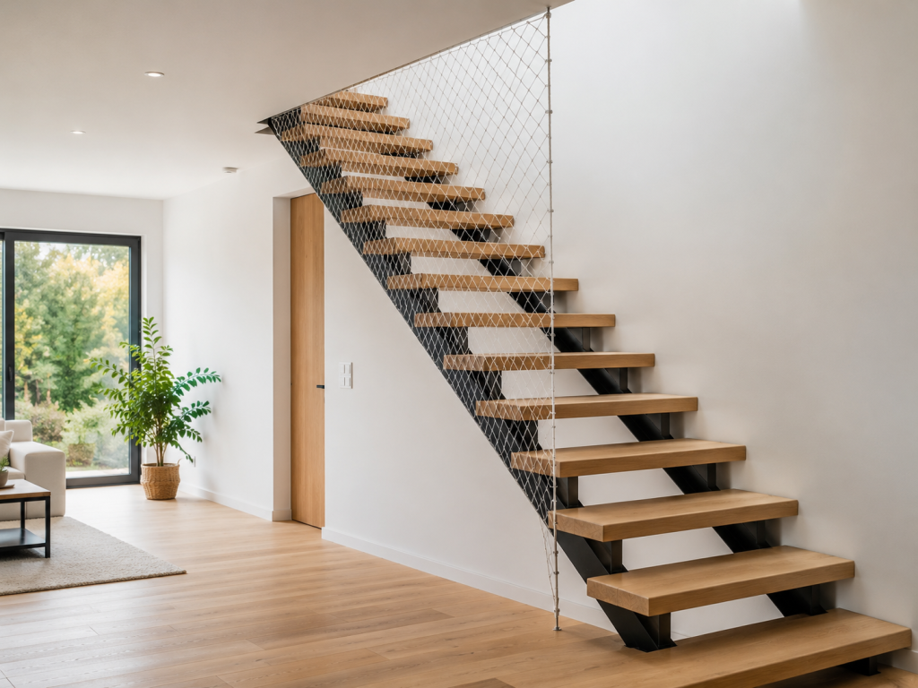 Escalier avec filet de sécurité