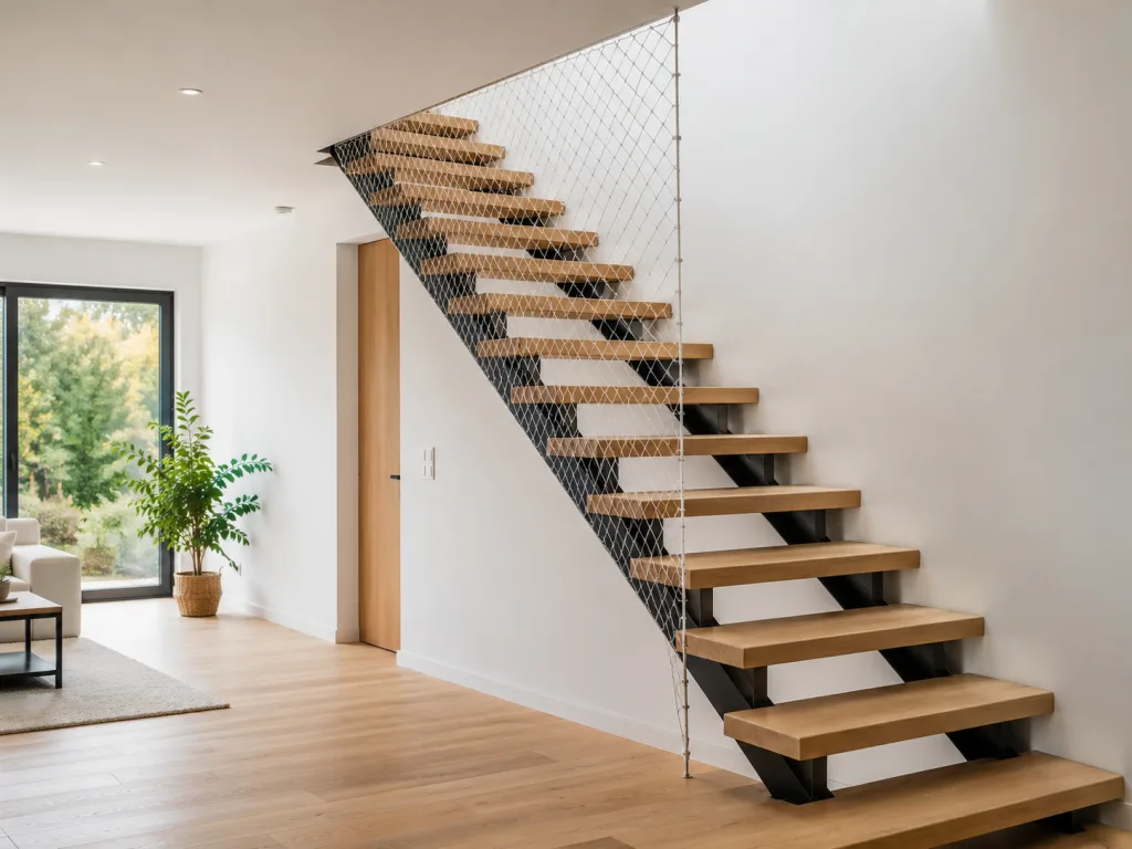 Escalier avec filet de sécurité