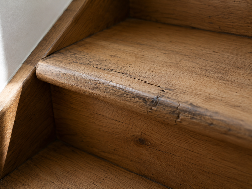 Marche fissurée d'un escalier en bois