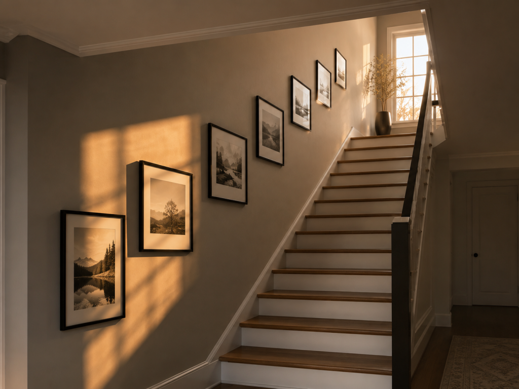 Cadres sur un mur d'escalier