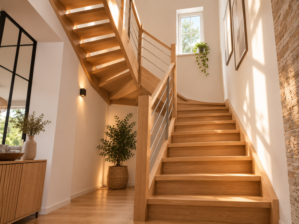 Escalier en bois demi-tournant