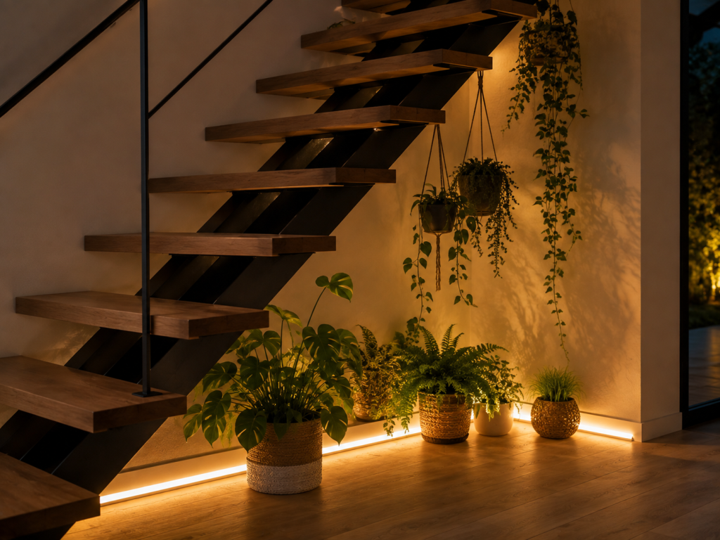 Escalier ouvert avec espace pour plantes