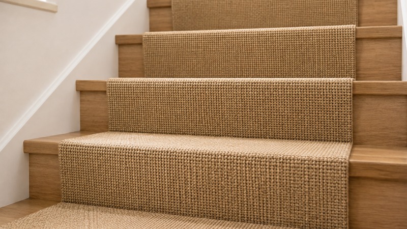 Escalier avec tapis en sisal