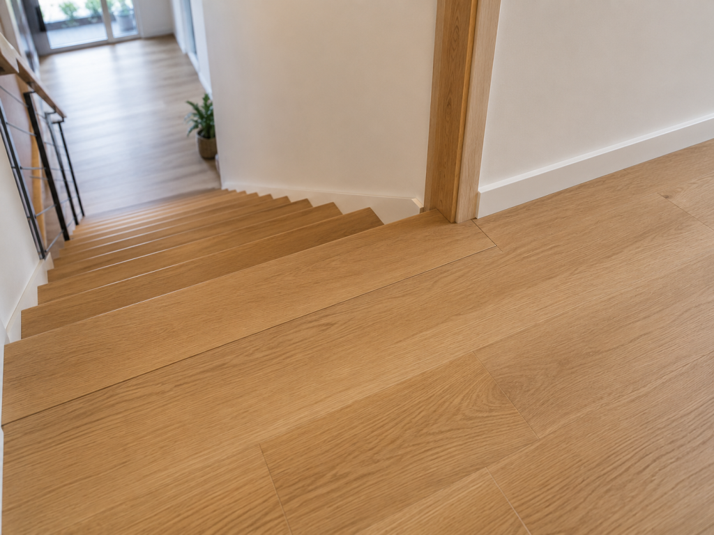 Marche palière d'un escalier en bois