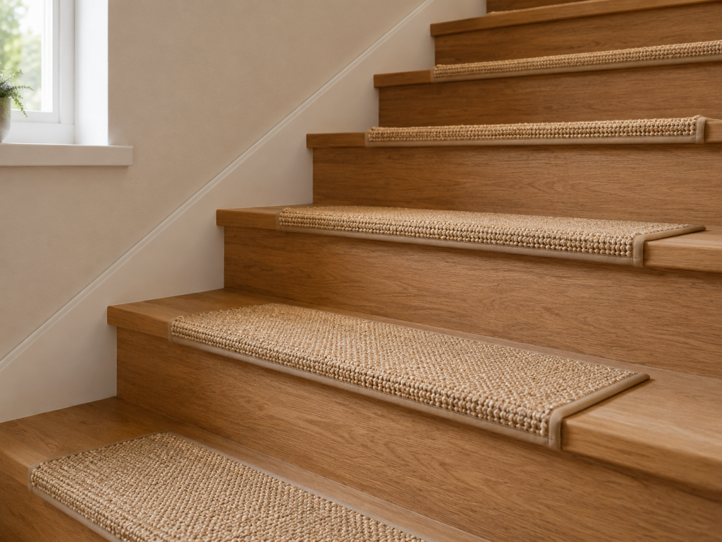 Tapis de sisal sur les marches d'escalier