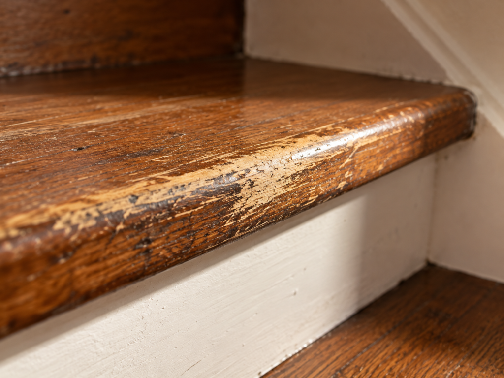 Escalier en bois avec signe d'usure
