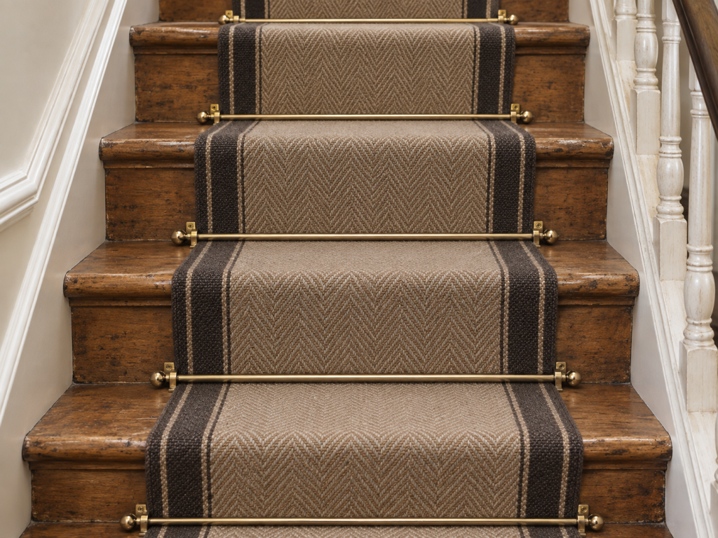 Tapis sur un escalier ancien en bois