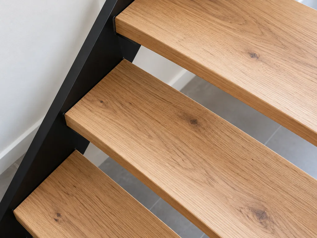 Escalier moderne en bois et acier noir