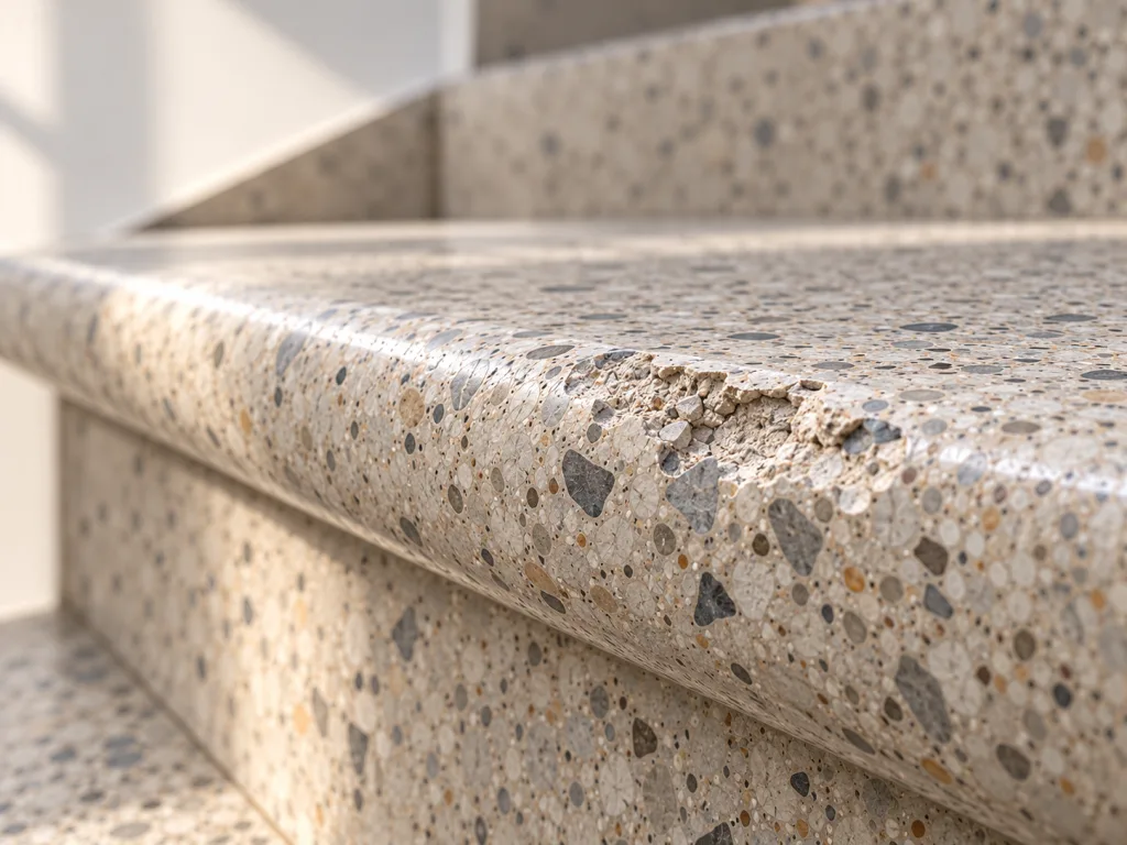 Marche d'escalier en granito endommagée
