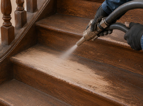 Aérogommage d&rsquo;escalier : principe, avantages, prix et quand y recourir
