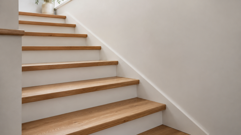 Ambiance d'un escalier bois et blanc