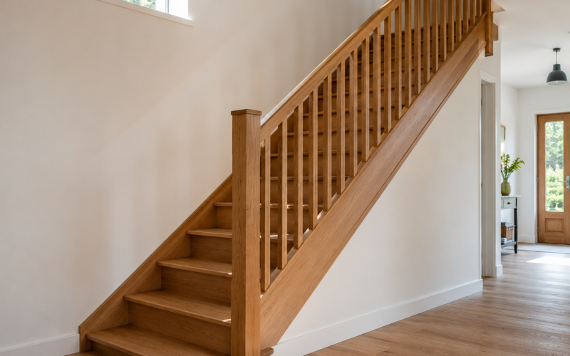 Escalier bois dans un hall d'entrée