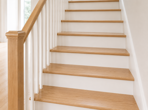 Escalier en bois avec marches vitrifiées