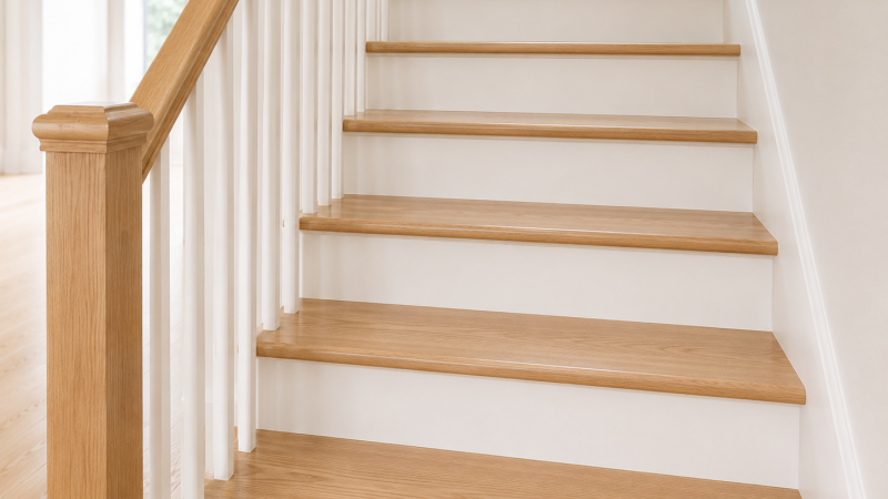 Escalier en bois avec marches vitrifiées