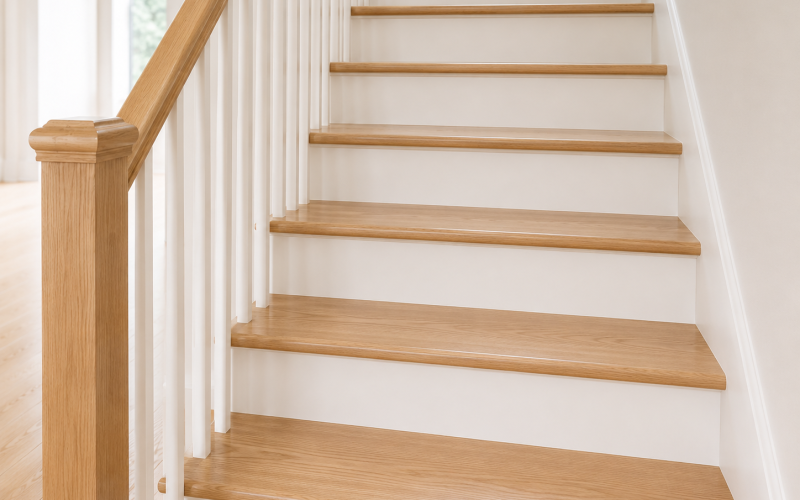 Escalier en bois avec marches vitrifiées