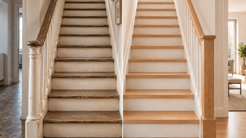 Escalier dans une entrée avant-apres