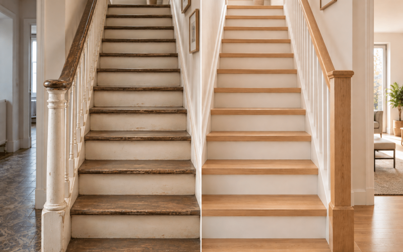 Escalier dans une entrée avant-apres