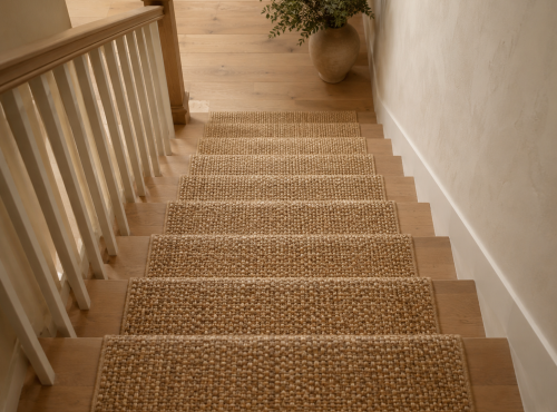 Escalier avec tapis en jonc de mer