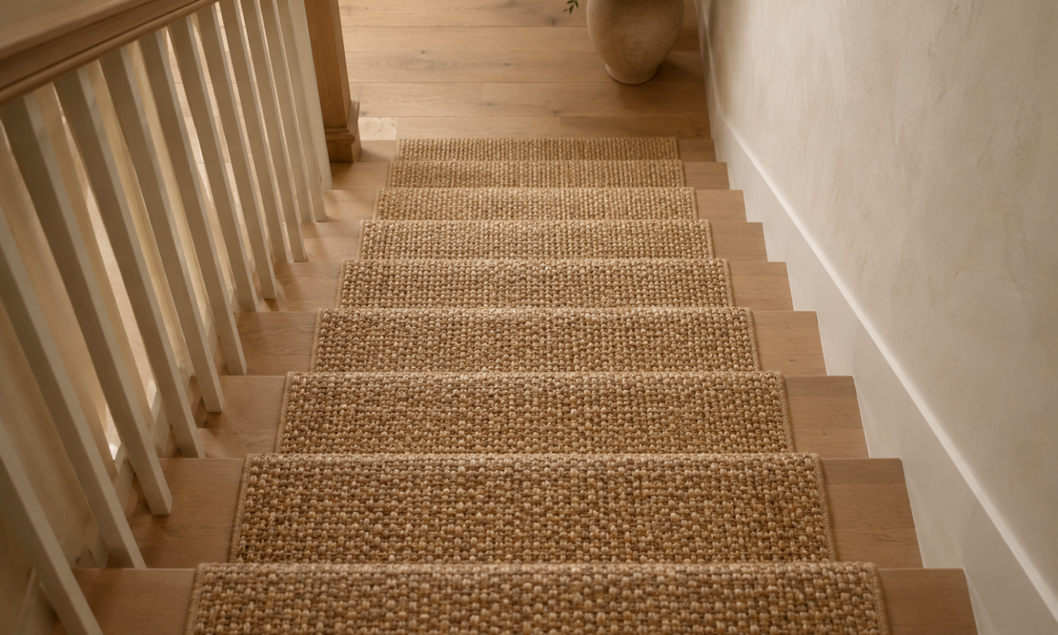 Escalier avec tapis en jonc de mer