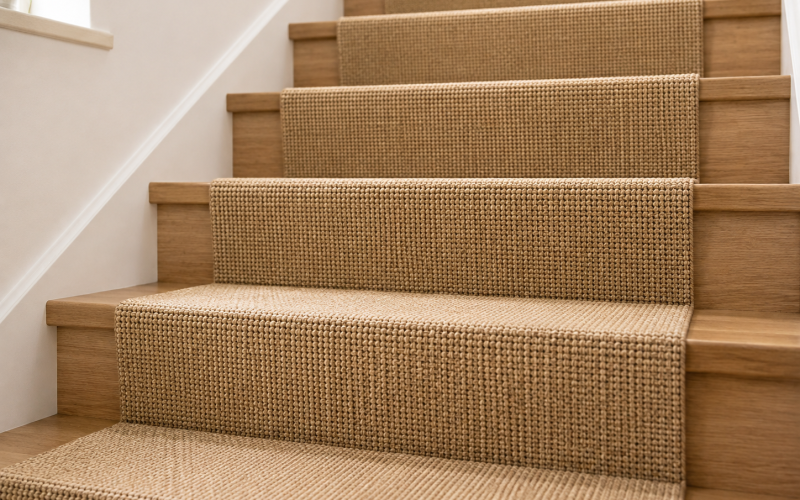 Escalier avec tapis en sisal